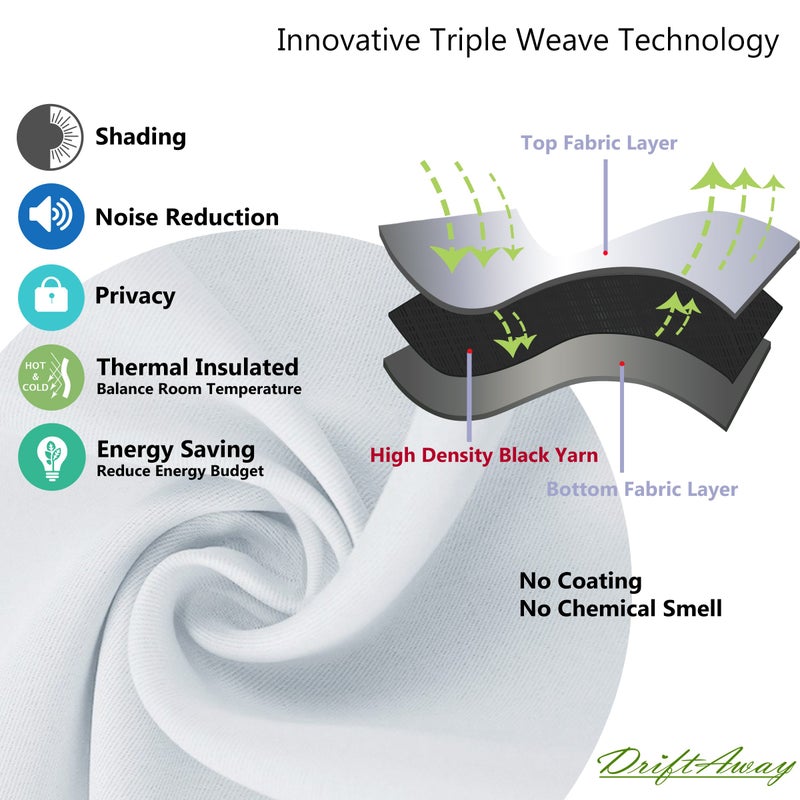 DriftAway Thermal Insulated Blackout Curtain Liner 2 Panels Each Liner Size 50 Inch by 92 Inch Rings Included - Image 3